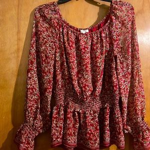 Max Studio Red Floral Boho Top size Large